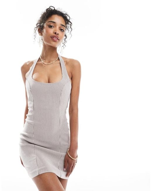 Bershka White Halterneck Bengaline Mini Dress