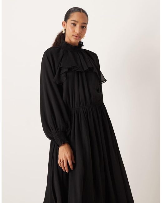 ASOS Black High Neck Ruffle Detail Chiffon Maxi Dress