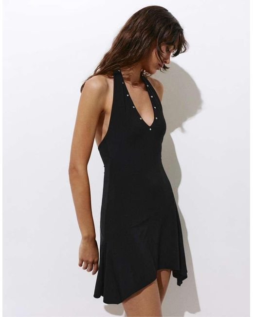 Pull&Bear Black Short Studded Halter Dress