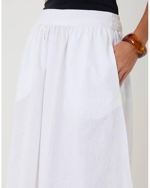 Threadbare White Linen Blend Gathered Midaxi Skirt