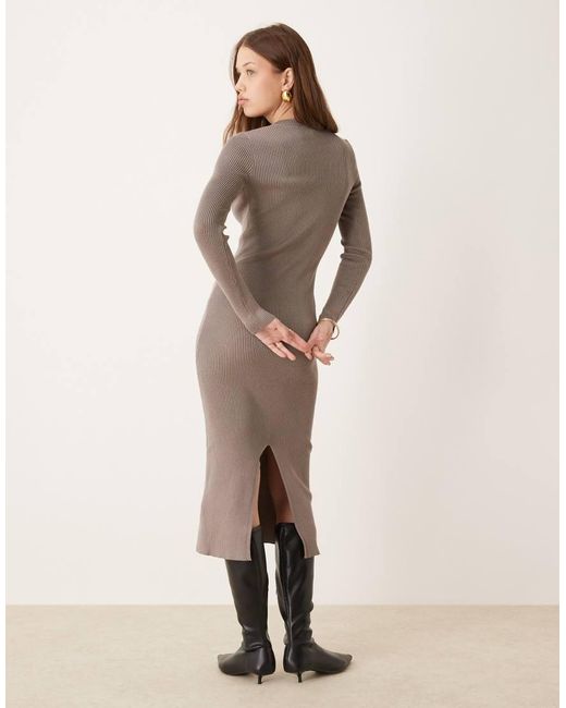 New Look Natural Crew Neck Ribbed Knitted Midi Dress