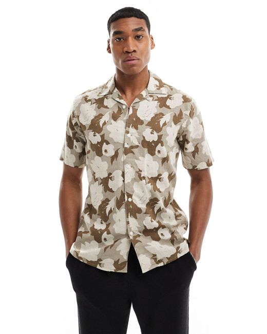 Only & Sons Natural Linen Mix Revere Collar Floral Shirt for men