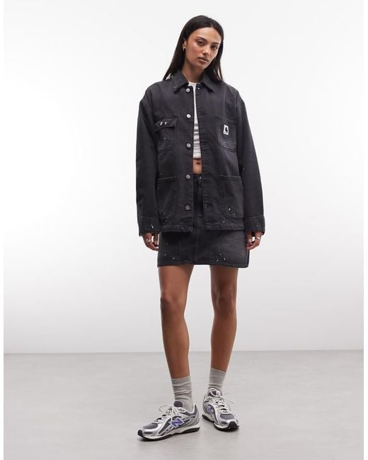 Carhartt Blue Og Michigan Denim Jacket With Paint Splatter Effect Co-ord