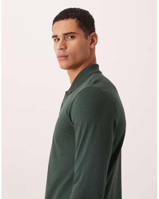 ASOS Blue Essentials Regular Fit Long Sleeve Pique Polo for men