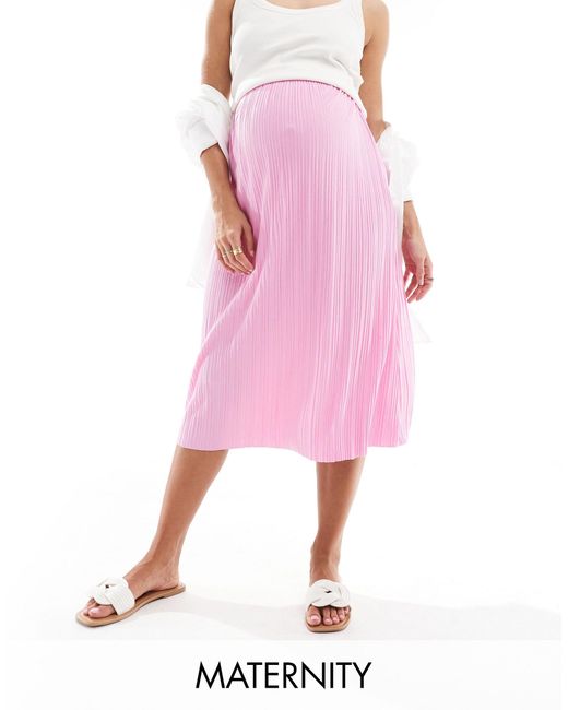 Mama.licious Pink Mamalicious Maternity Plisse Midi Skirt