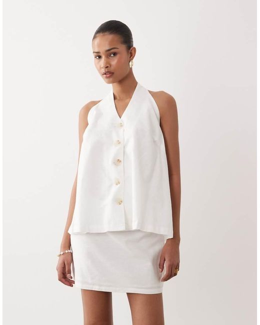 SNDY'S White Cotton & Linen Blend Mini Skirt Co-ord
