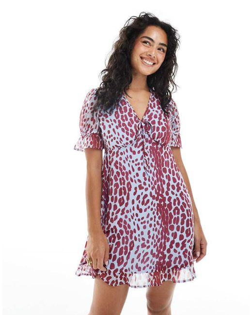 Wednesday's Girl Red Leopard Print V-neck Mini Dress