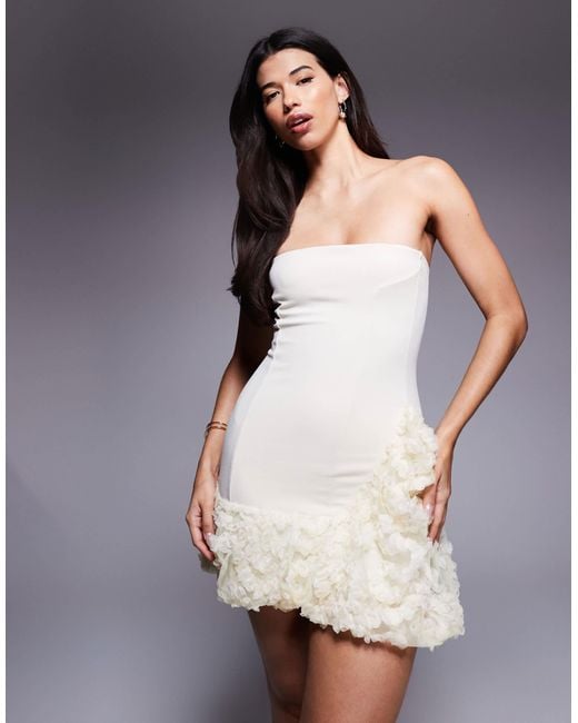 ASOS Multicolor Bandeau Mini Dress With 3d Floral Bubble Hem