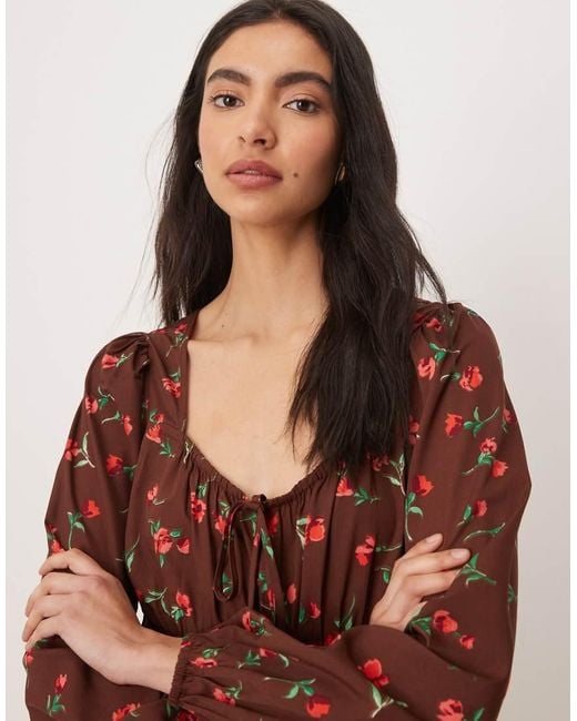 Wednesday's Girl Brown Floral Bardot Mini Dress