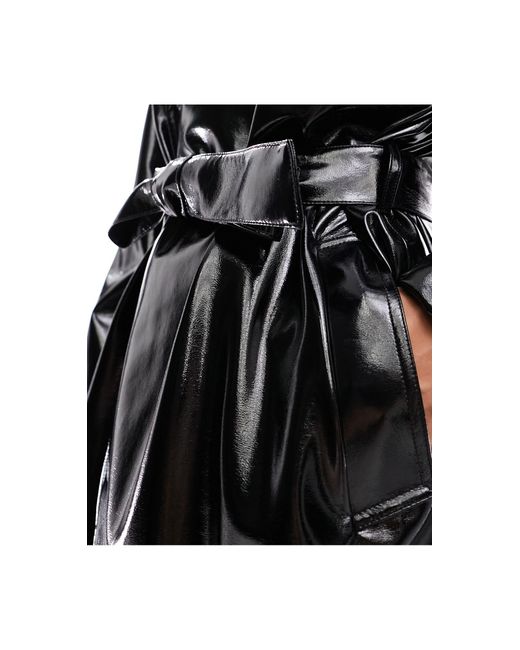 ASOS Oversized High Shine Faux Leather Trench Coat in Black for Men Lyst