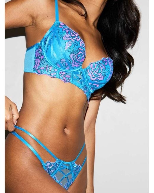Ann Summers Blue Pearlescent Embroidered Thong