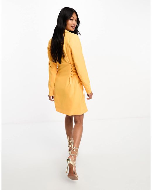 Y.A.S Yellow Exclusive Tailored Blazer Mini Dress With Corset Lace Up Side