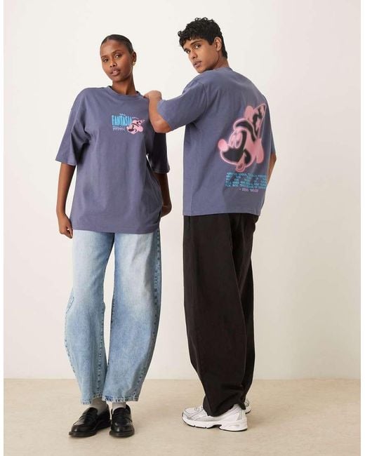 ASOS Blue Disney Fantasia Oversized T-Shirt With Mickey Mouse Puff Print