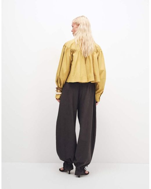 ASOS Natural Tailored Balloon Trouser With Frill Hem