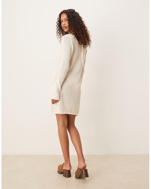 Vila Natural Long Sleeve Crochet Mini Dress