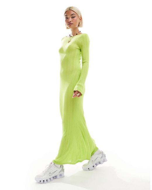 Monki Green – langärmliges maxi-strickkleid