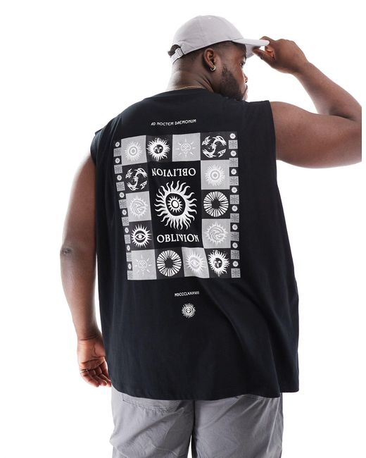 Camiseta negra extragrande sin mangas con estampado cósmico en la espalda ASOS de hombre de color Black