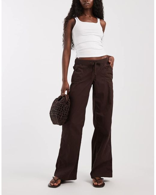 Hollister Brown Y2K Low Rise Utility Pull On Trousers