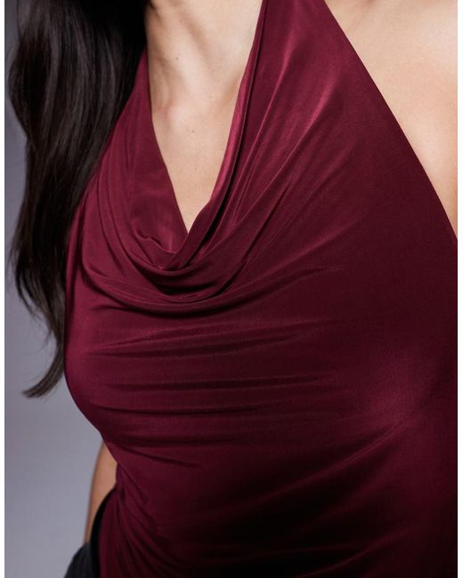 ASOS Purple Slinky Cowl Halter Neck Top With Asymmetric Hem