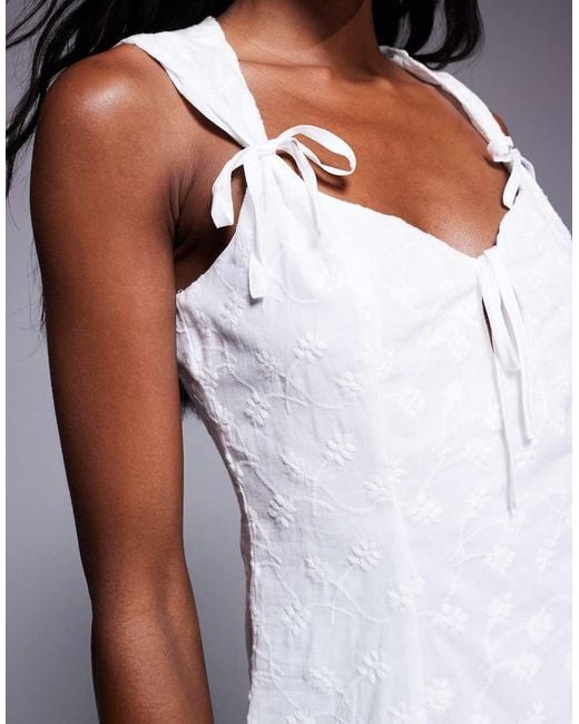 Princess Polly White Flower Embroidered Sweetheart Neckline Bow Detail Mini Dress