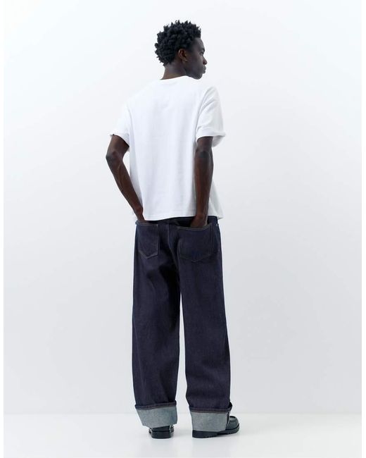 Pull&Bear Blue Straight-Leg Selvedge Jeans for men
