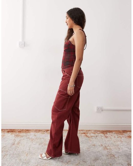 Lioness Red Miami Vice Low Rise Pocket Detail Wide Leg Jeans