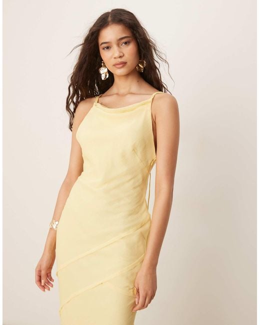 ASOS Natural Soft Cowl Neck Strappy Back Maxi Dress With Seam Detail