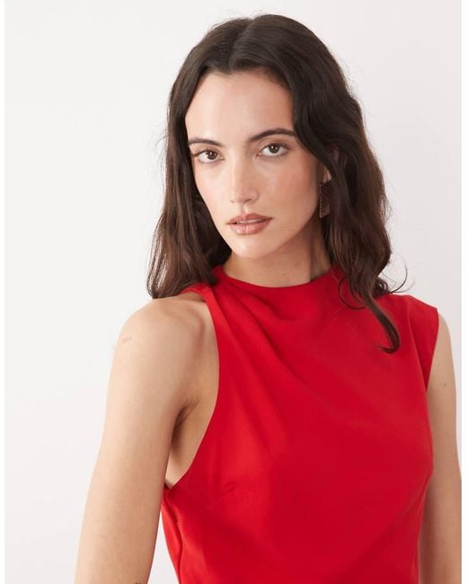 Mango Red Sleeveless Asymmetric Hem Maxi Dress