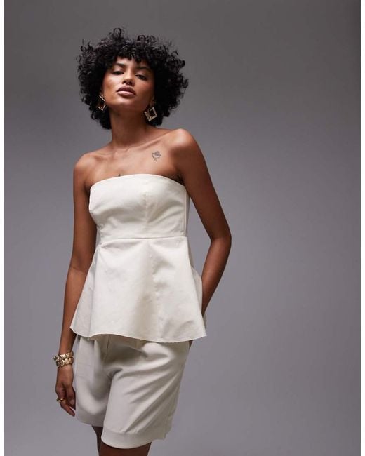 Mango Gray Capsule Structured Linen Peplum Bandeau Top