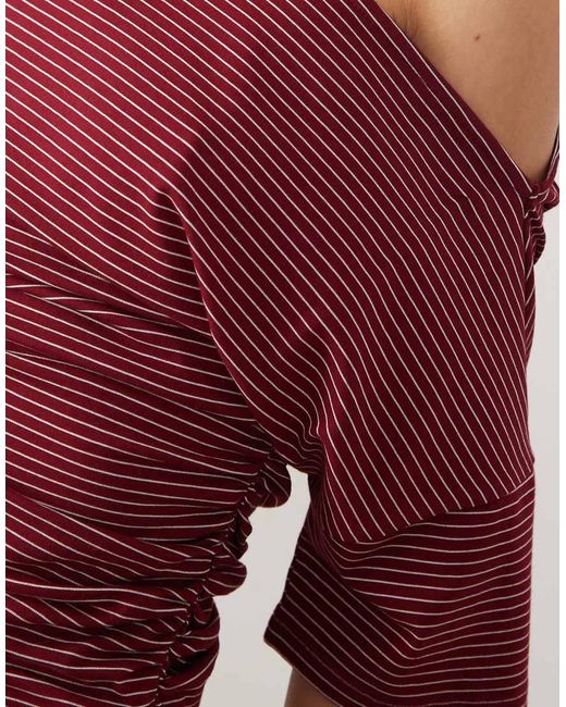 ASOS Red Boat Neck Cinched Waist Top