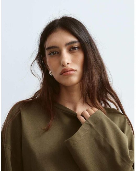 ARRANGE Green Cotton Oversized Long Sleeve T-shirt