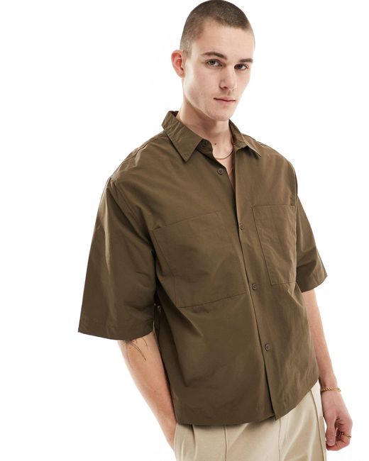 Camicia squadrata marrone di Bershka in Brown da Uomo