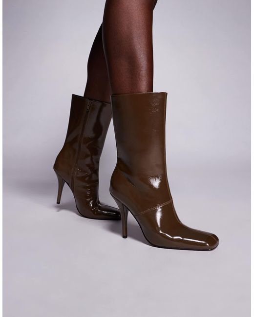 Everly - bottines à talon et bout carré - olive ASOS en coloris Brown