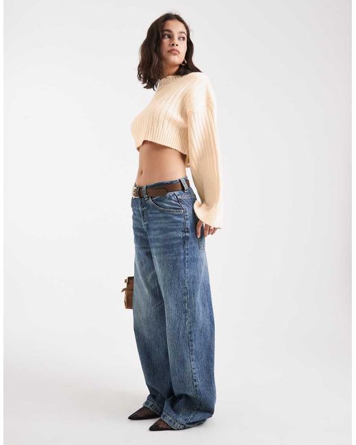 ASOS White Cropped Knit Jumper With Wide Rib