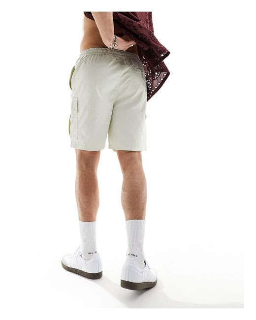 Another Influence White Cotton Twill Cargo Shorts for men