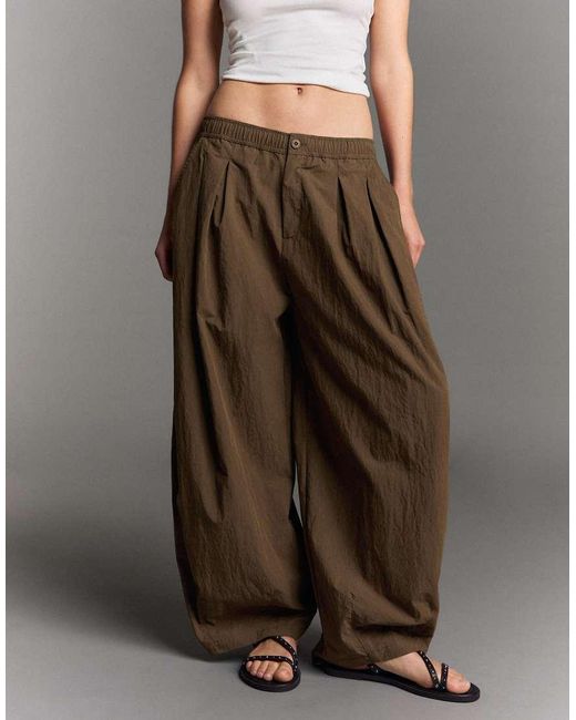 Bershka Gray Technical Cropped Volume Trousers
