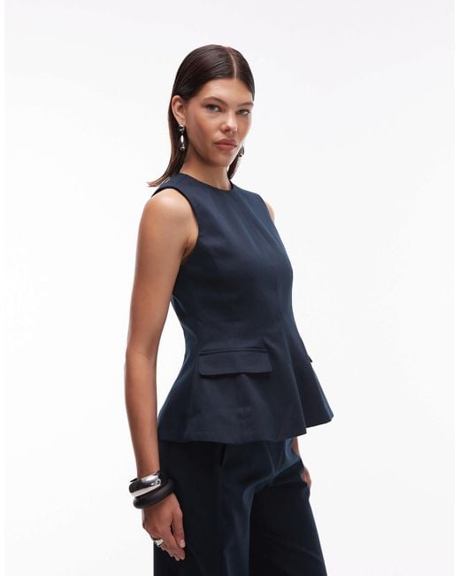ASOS Blue Fitted Peplum Top With Tab Detail Co-Ord