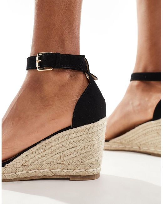 Truffle Collection White Wide Fit Jute Wedge Heeled Espadrille