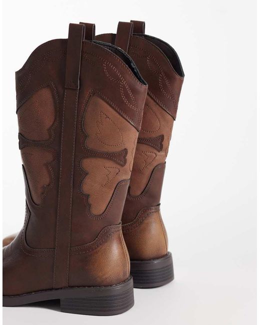Glamorous Brown Square Toe Western Knee Boots