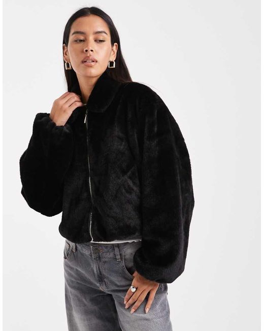 ONLY Black Zip Through Faux Fur Jacket