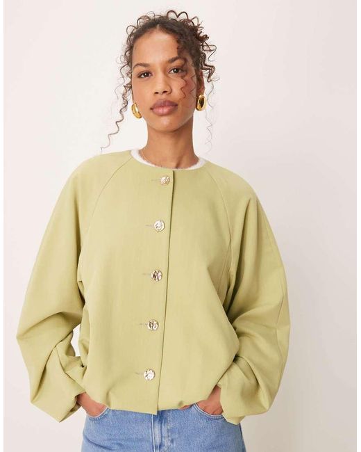 ASOS Natural Tailored Bubble Hem Jacket With Gold Button Detail