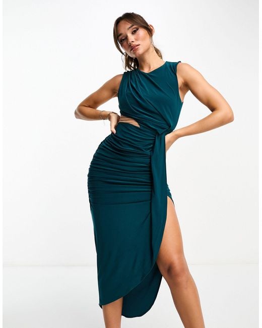 Robe mi-longue drapée avec tulle invisible ASOS en coloris Blue