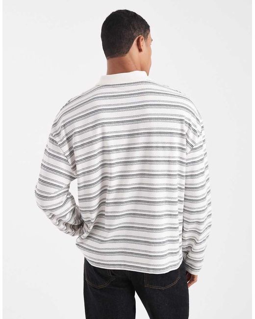 ASOS White Heavyweight Boxy Oversized Long Sleeve Polo for men