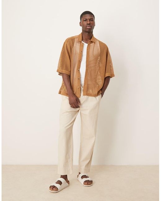 ASOS Natural Boxy Oversized Mesh Shirt for men