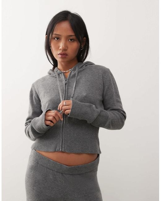 Noisy May Gray Knitted Zip Cardigan Co-ord With Hood