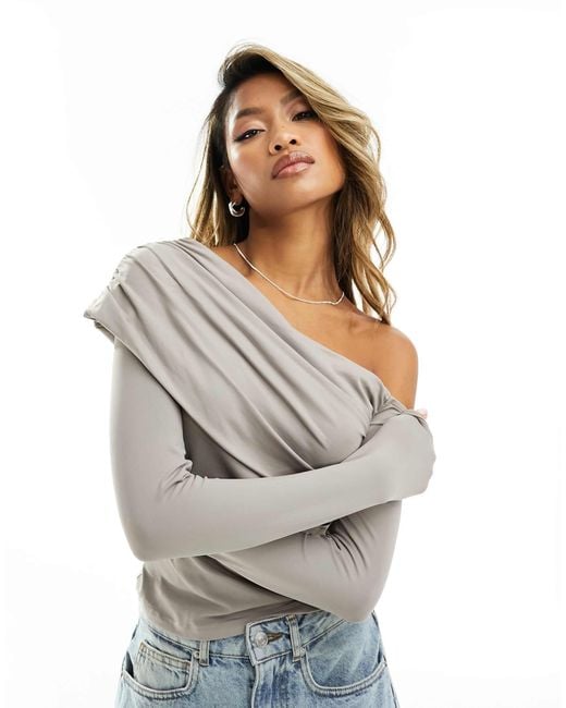 ASOS Gray Asymmetric Bardot Top