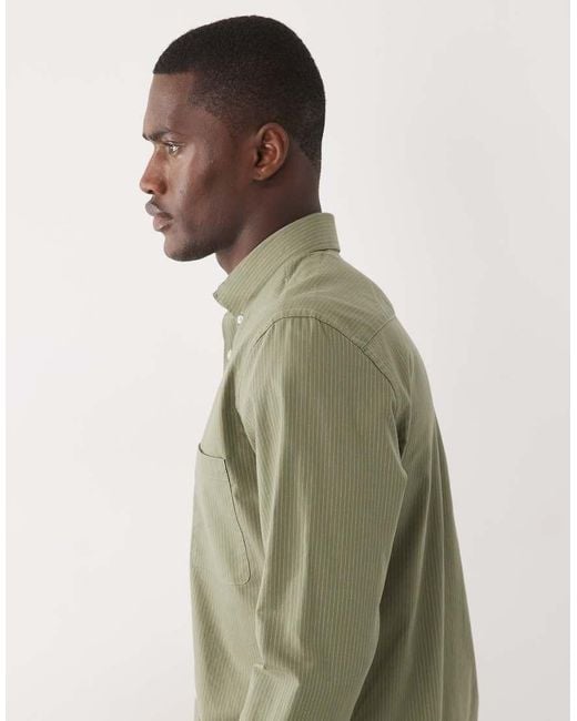 Mango Green Classic Long Sleeve Striped Shirt for men