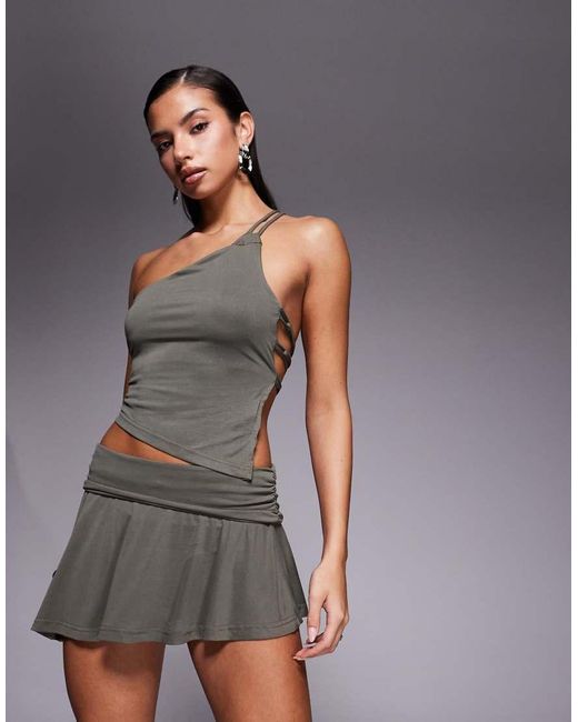 Edikted Gray Janah Asymmetric Foldover Mini Skort