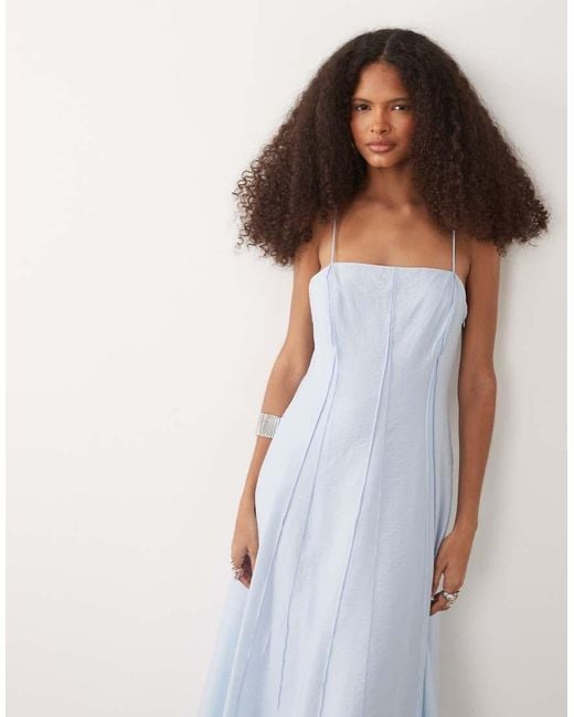 Mango White Seam Detail Square Neck Maxi Dress