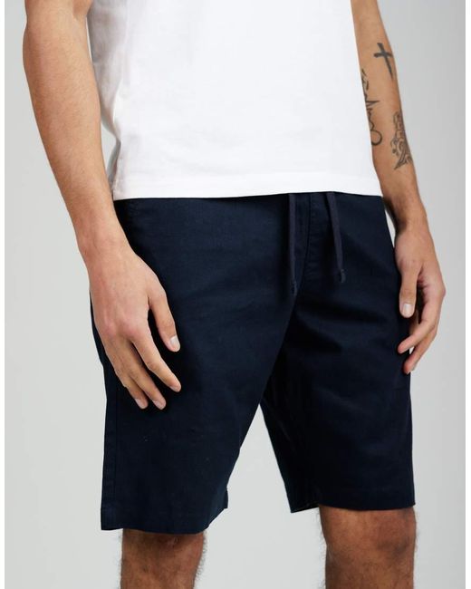 French Connection Blue Cotton-Linen Blend Drawstring Shorts for men